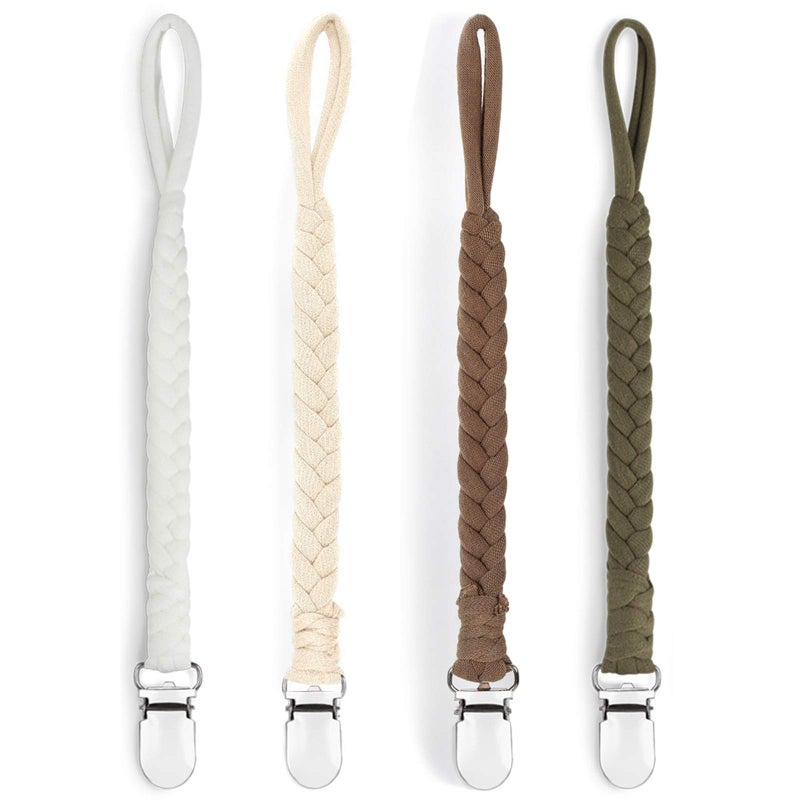 Kapihouse Pacifier Clips for Boys and Girls, Baby Holder Leash, Teething Toy or Soothie by Hand-Made Braided 4 Pack, Color E - Image 1